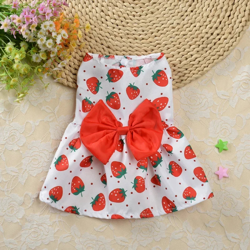 Pet Dresses with Bow for Small Dogs Cats Fruit Flower Print Pet Clothes