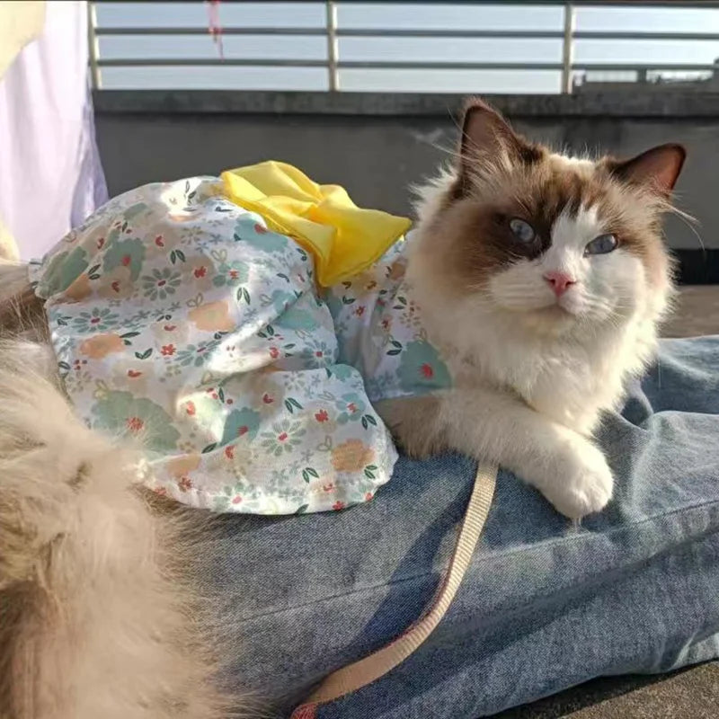 Pet Dresses with Bow for Small Dogs Cats Fruit Flower Print Pet Clothes