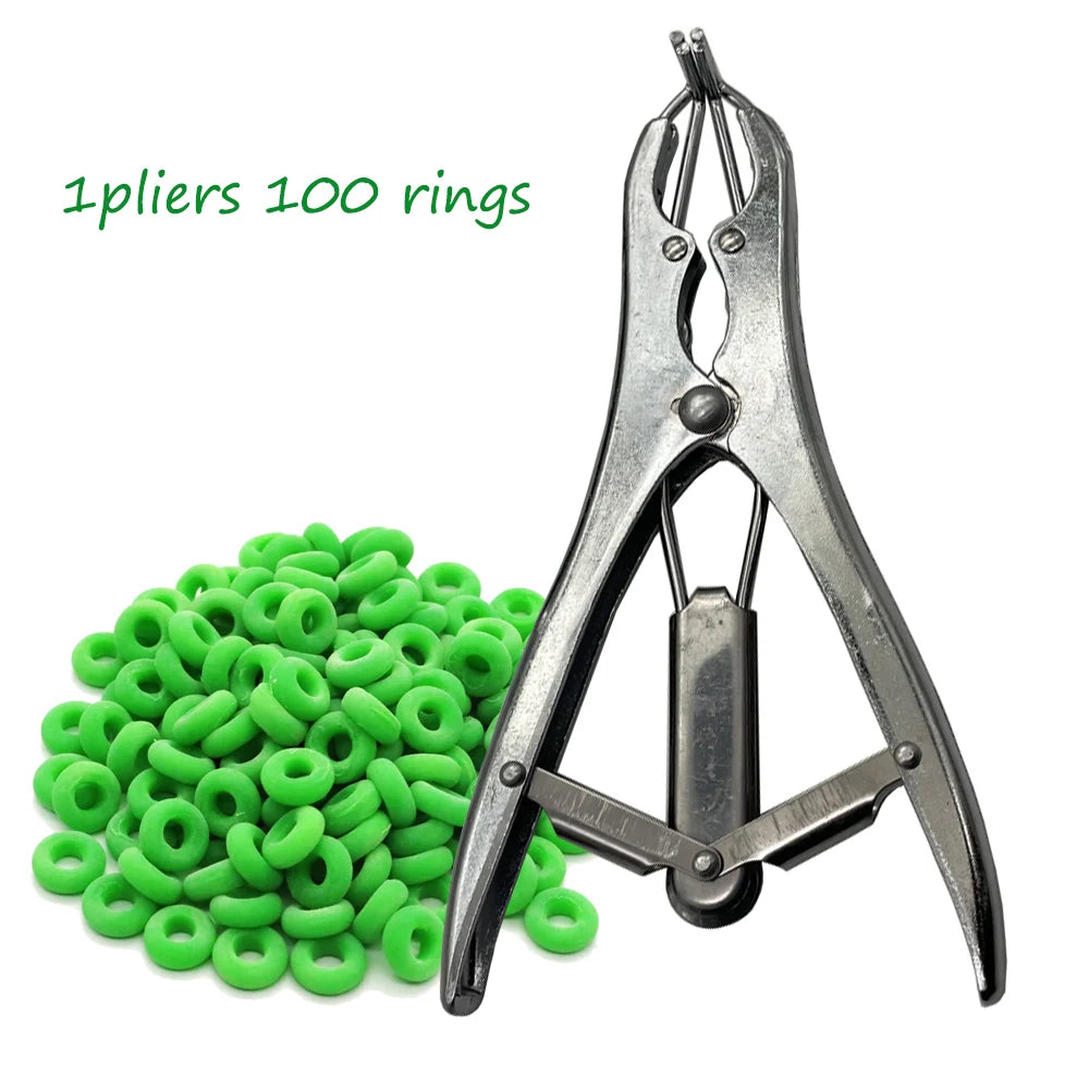 1 Set Castrate Emasculate Pliers and Bands Tail Cut livestock Castration Band Forceps