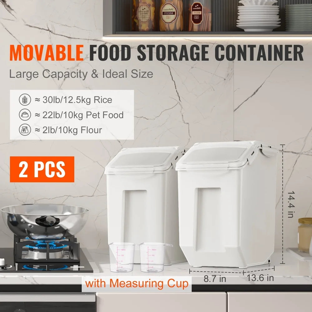 Pet Food Storage Container Set 2pcs 15L Capacity with Transparent Lid Rollers