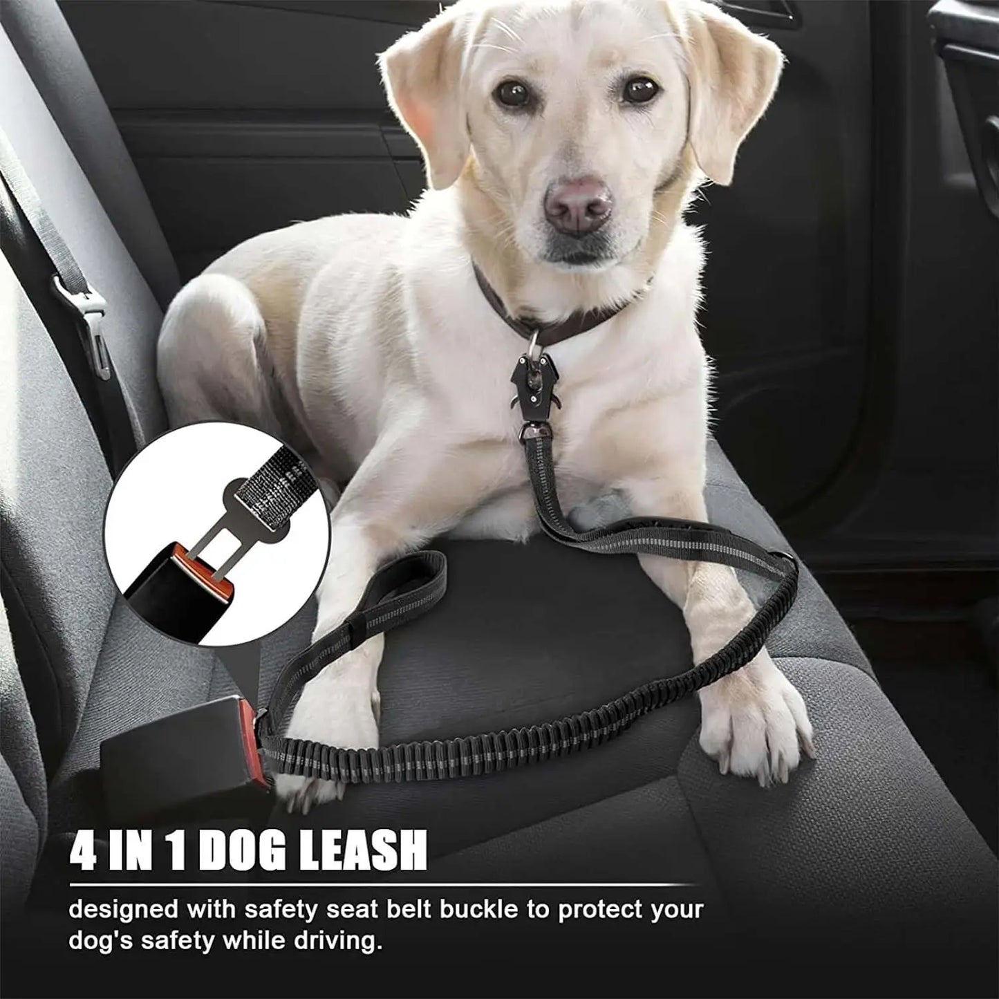 Shock Absorbing Pet Leashes with Car Seatbelt for Large Dogs