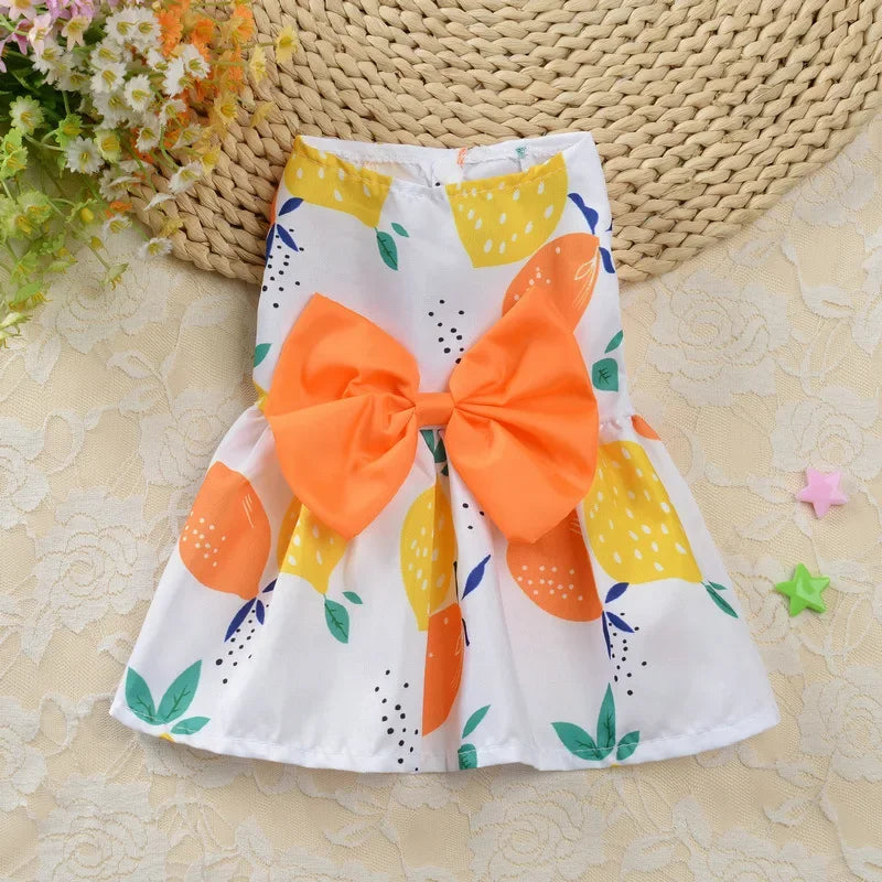 Pet Dresses with Bow for Small Dogs Cats Fruit Flower Print Pet Clothes