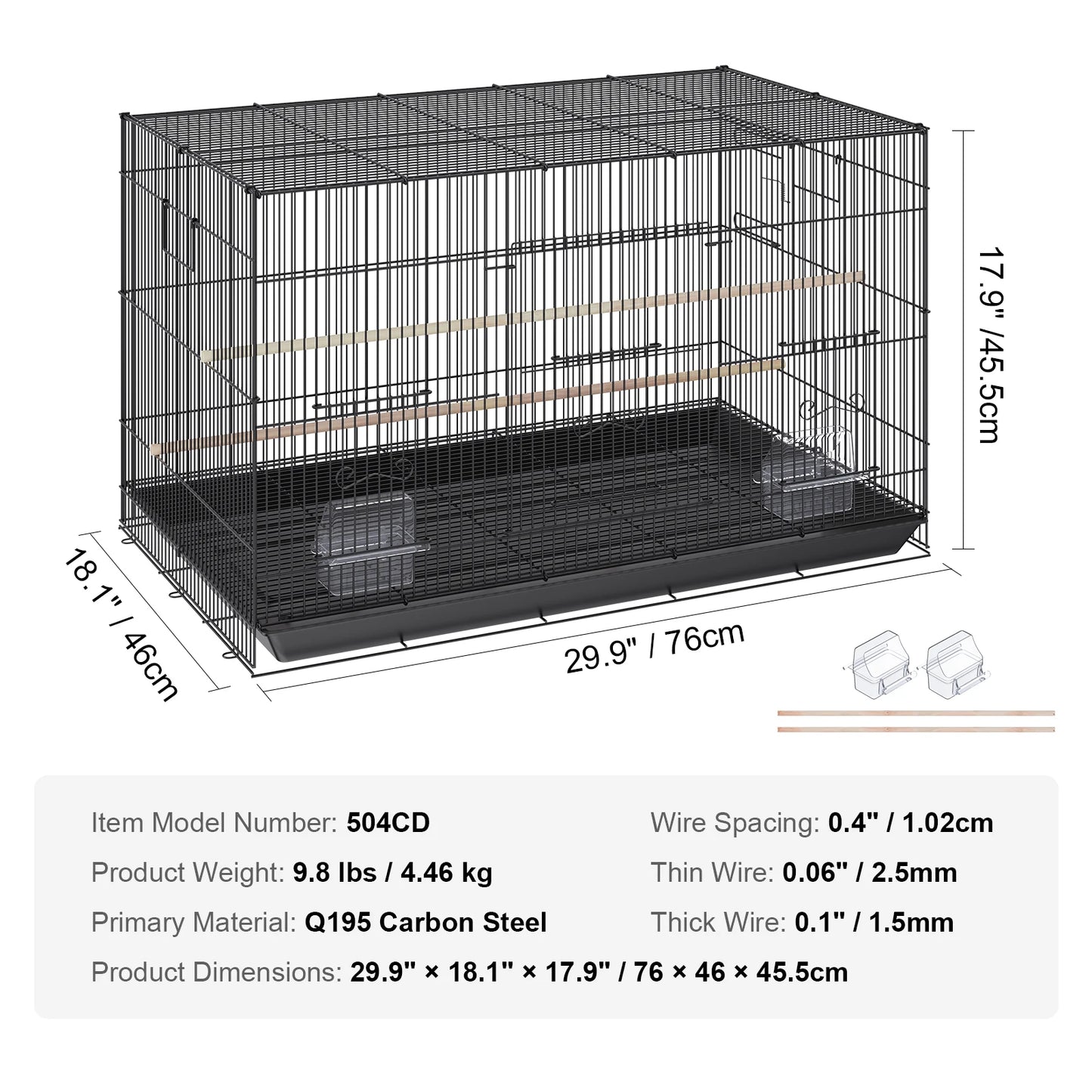 30inch Pet Bird Cage Metal with Rolling Stand Tray