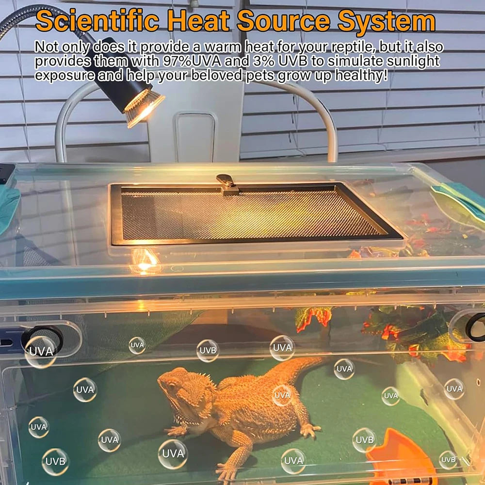Reptile Heat Lamp 50W UVA UVB Light Rotatable Basking Light Dimmable