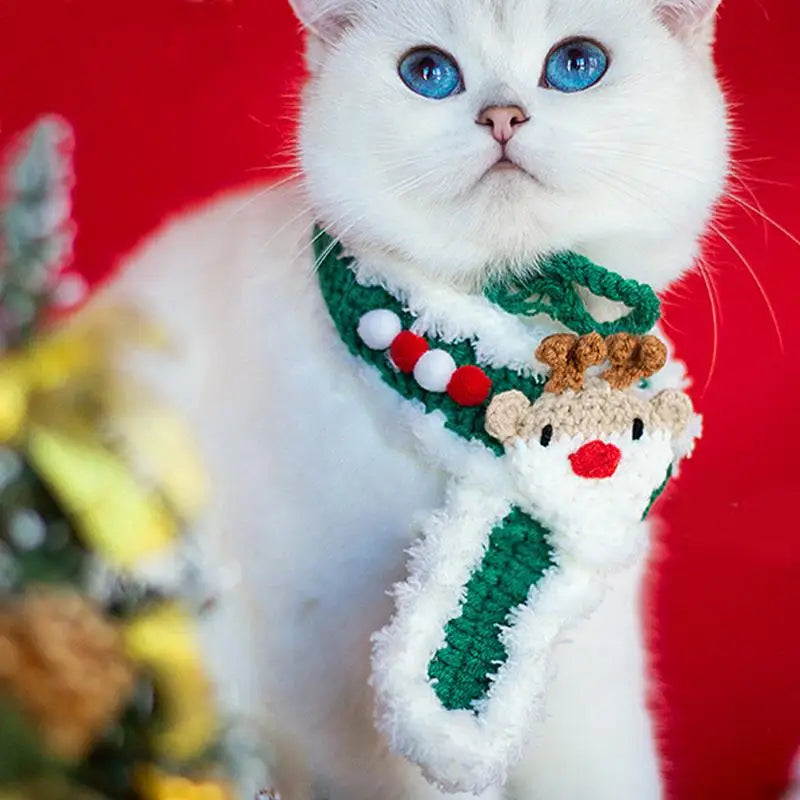 Christmas Pet Bandana Knitted Scarf Christmas Costumes Adjustable Neck Warmer Holiday