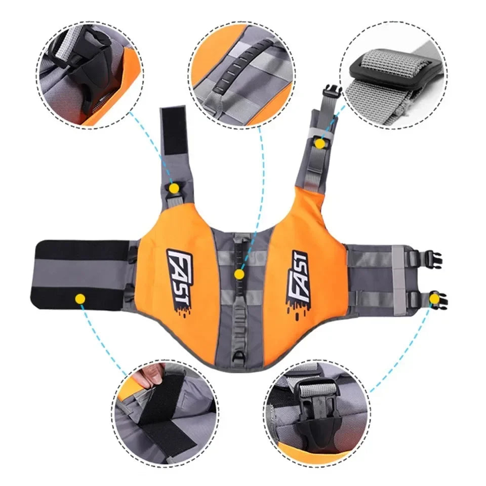 Dog Life Jacket, Adjustable Reflective Safety Vest for Swimming, Surfing, or Pool Use