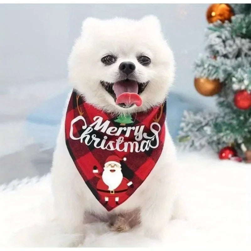 3 Piece Christmas Pet Scarf with Adjustable Collar for Small to Large Dogs, Pet Triangle Plaid Drool Towel