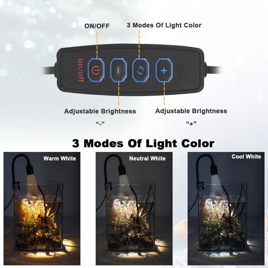 LED Aquarium Light plants Grow Light USB-5V 3W Super Slim Waterproof Clip-on