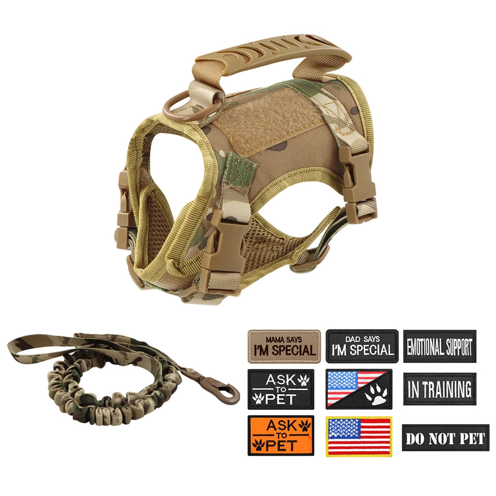 Tactical Cat Small Dog Harness with Leash and 9 Patches Vest with Handle