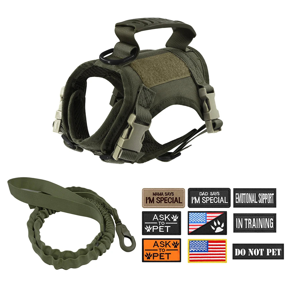Tactical Cat Small Dog Harness with Leash and 9 Patches Vest with Handle