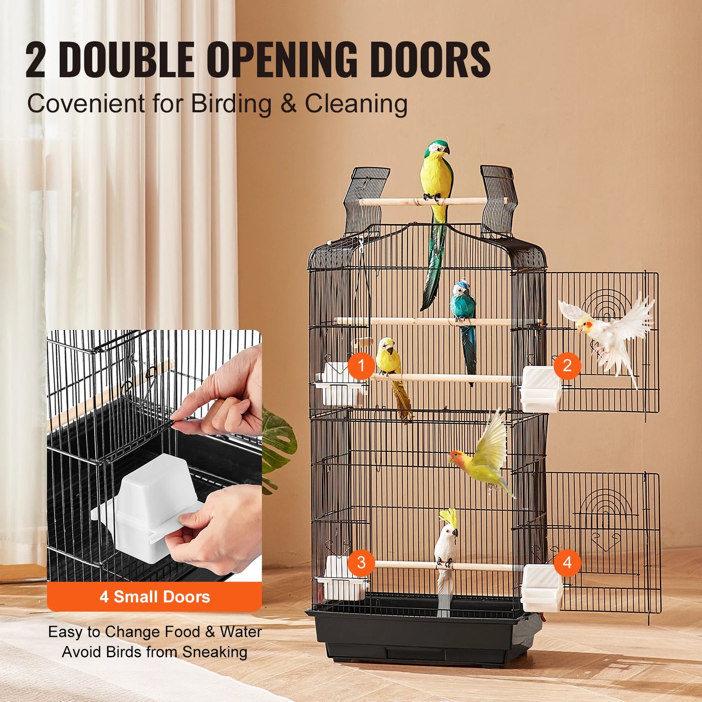 Open Top Large Parrot Bird Cage Hanging for Birds with Swing and Perch