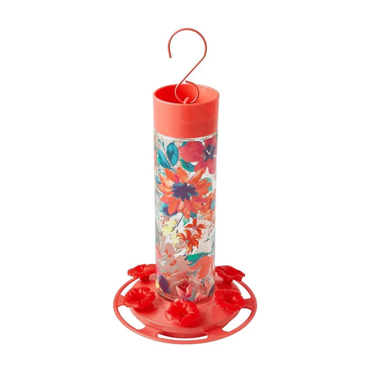 Fresh Floral Decorative Glass Hummingbird Feeder with Ant Moat Perching Ring and Leak Free Flower Ports