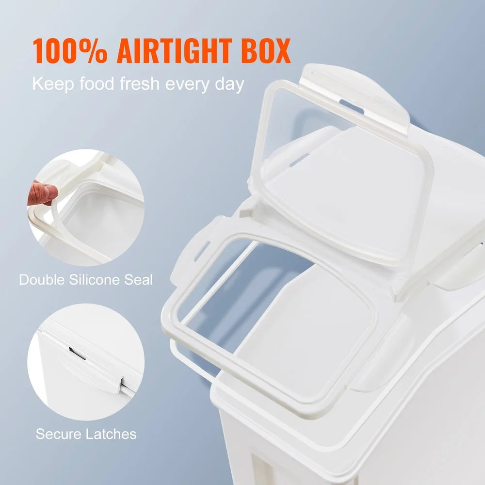 Pet Food Storage Container Set 2pcs 15L Capacity with Transparent Lid Rollers