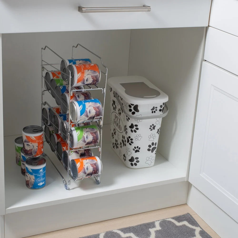 10 Can Pet Food Dispenser Stackable Collapsible Steel with Angled Shelves Anti-Slip Feet