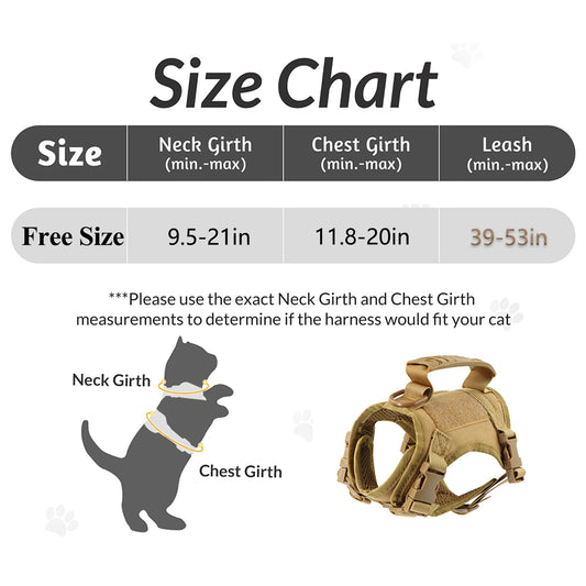 Tactical Cat Small Dog Harness with Leash and 9 Patches Vest with Handle