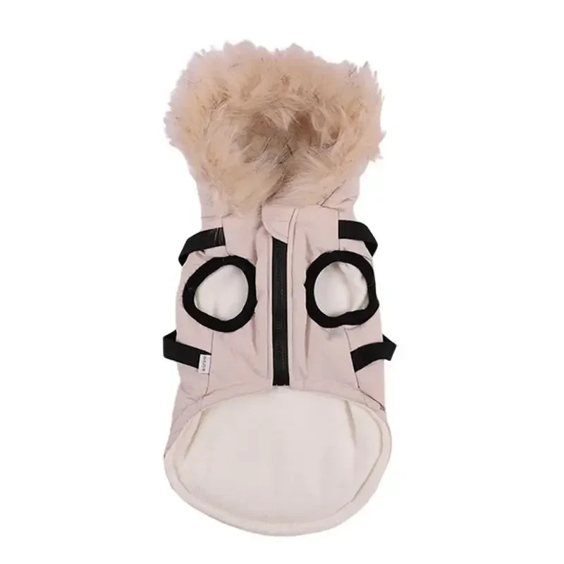 Winter Pet Jacket With Harness Clothes Outfit Waterproof Hooded Coat