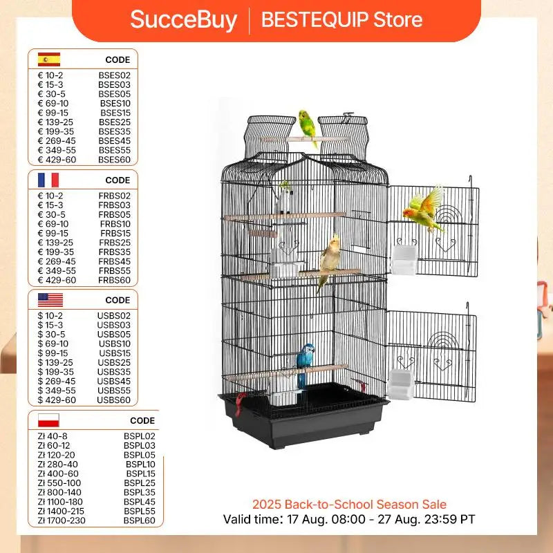 Open Top Large Parrot Bird Cage Hanging for Birds with Swing and Perch