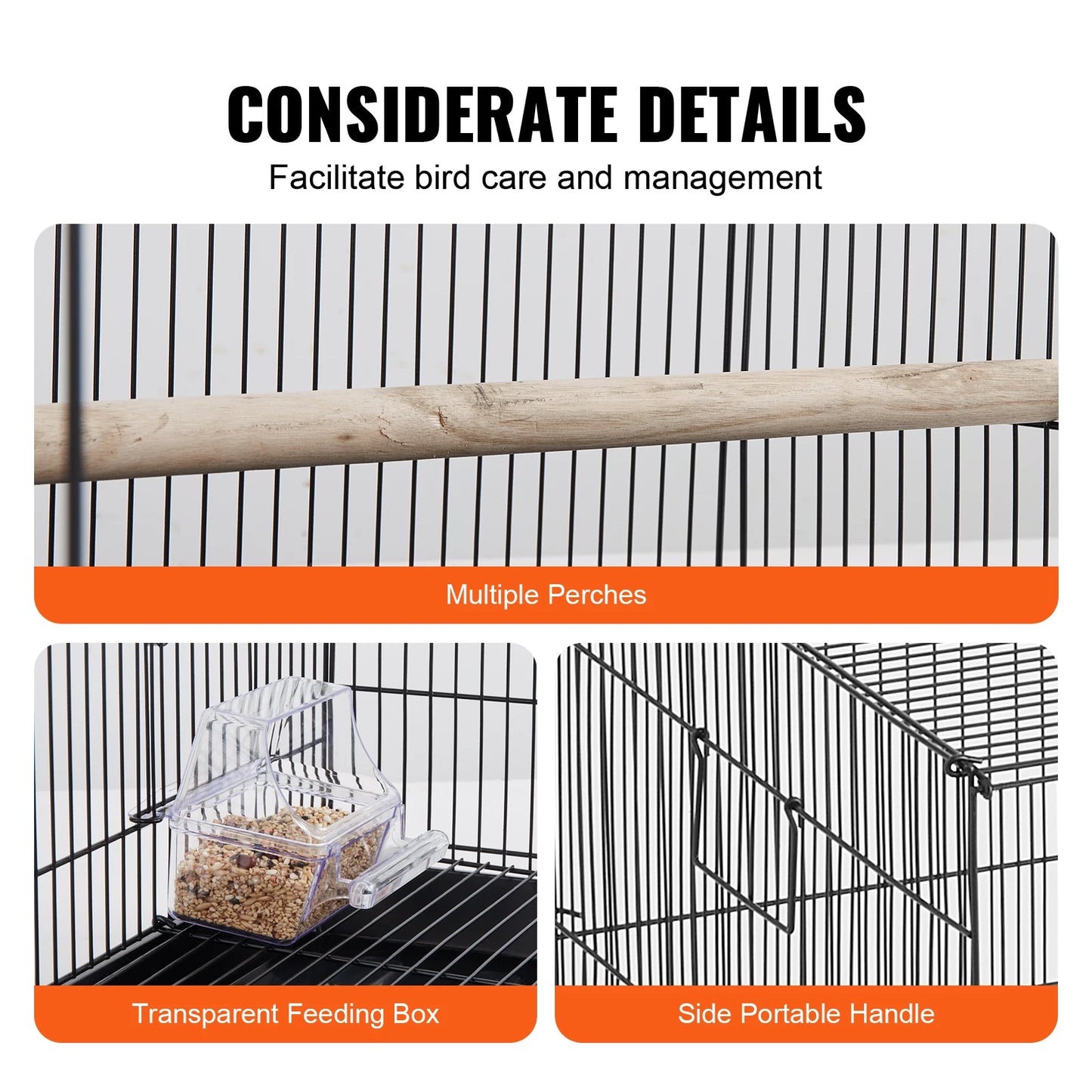 30inch Pet Bird Cage Metal with Rolling Stand Tray