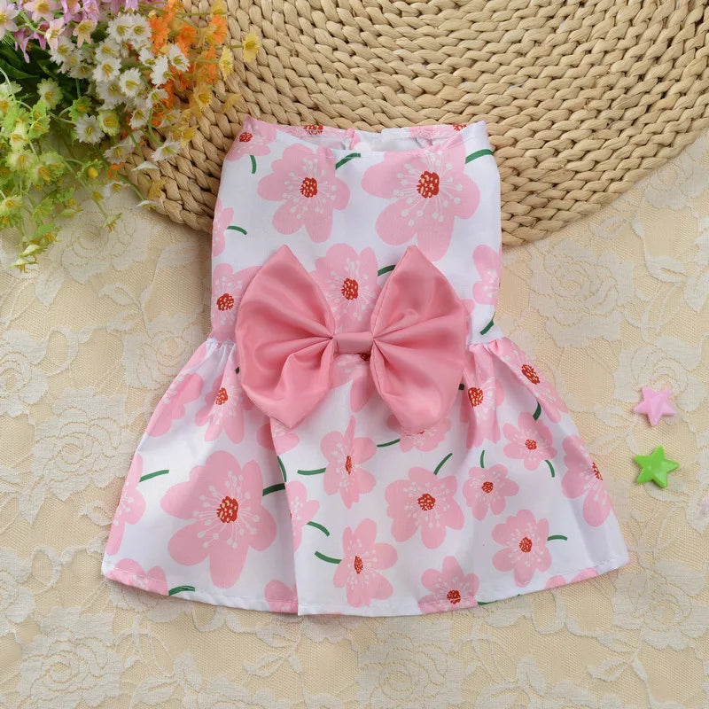 Pet Dresses with Bow for Small Dogs Cats Fruit Flower Print Pet Clothes