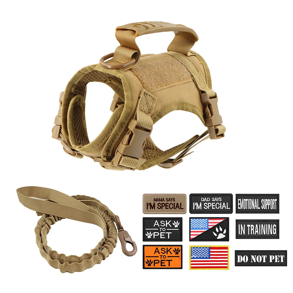 Tactical Cat Small Dog Harness with Leash and 9 Patches Vest with Handle