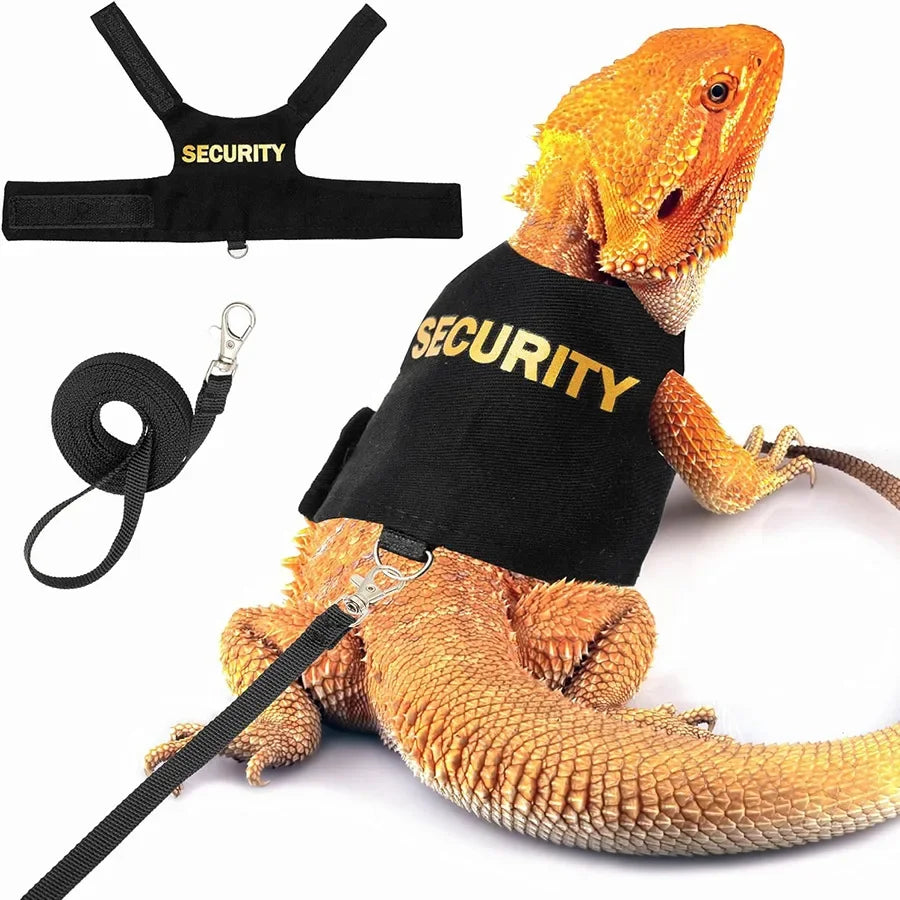 Small Animals Lizard Leash Harness Soft Padding Leather Vest Top with Hook and Loop Clothes