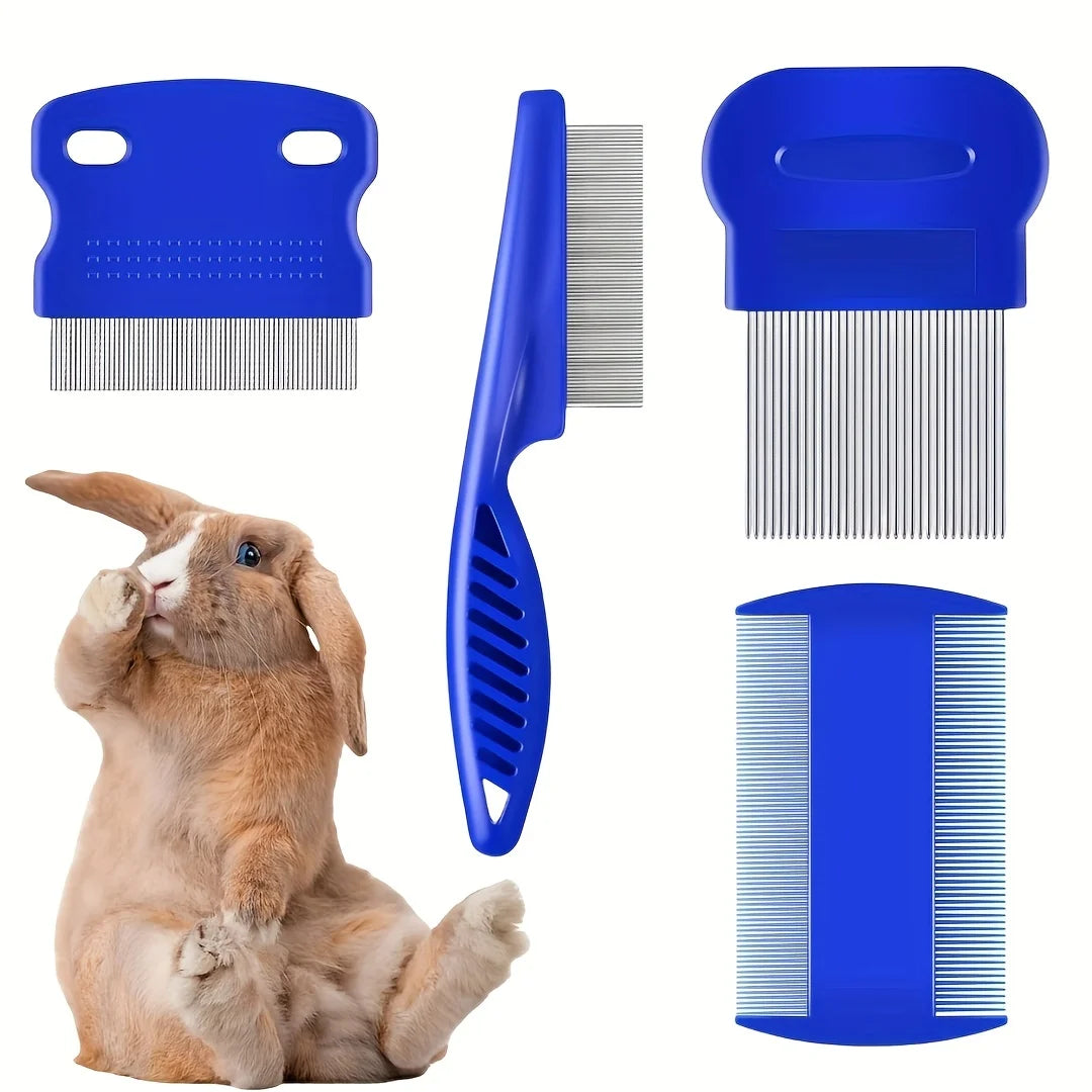 Pack of 4 Flea and Lice Combs, Stainless Steel Grooming Comb with Round Teeth, Double-sided Professional