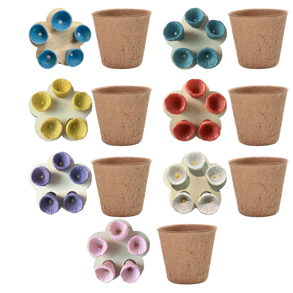 Bees Drinking Cup Flower Shape Water Feeder with Nursery Cup & Holder, Resin