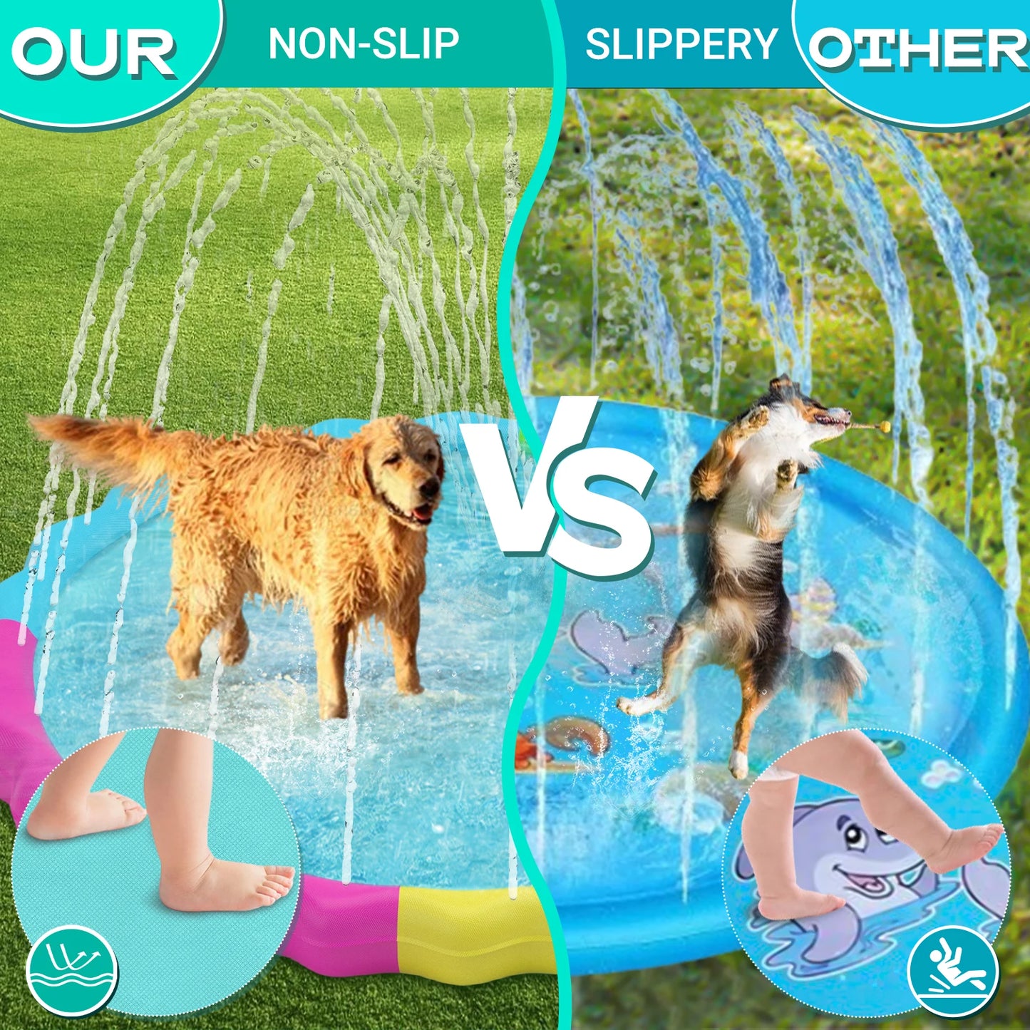 Splash Pad for Pets, Non-Slip Splash Pad Outdoor Water Toys, Sprinkler Pool for Dogs Outdoor Play