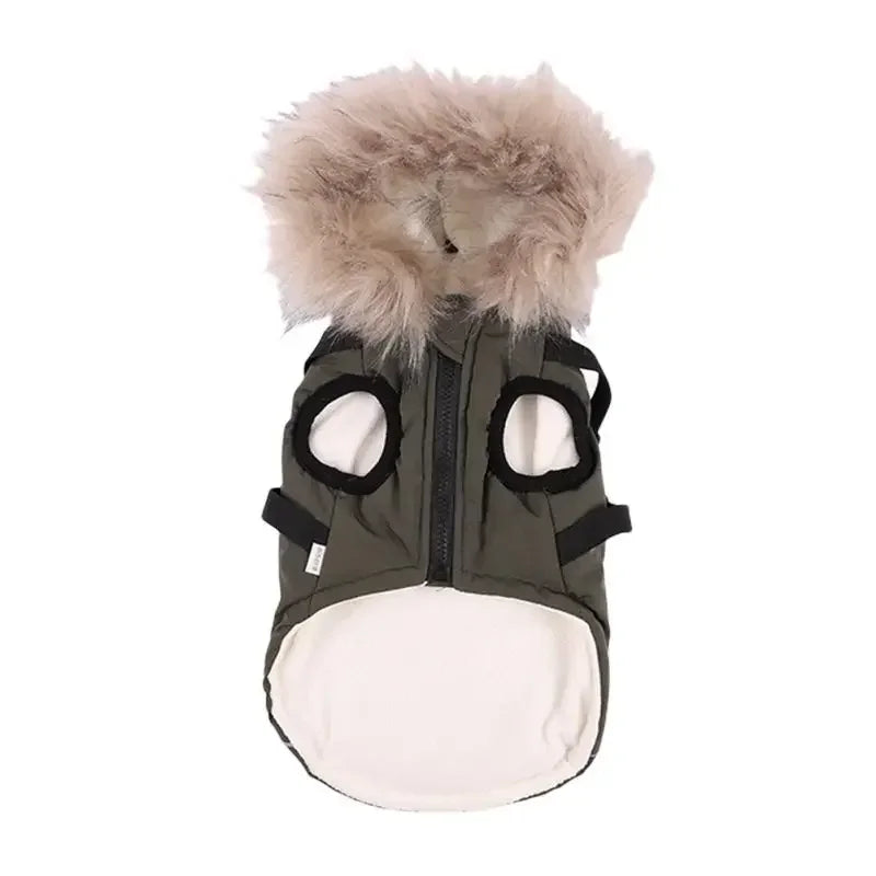 Winter Pet Jacket With Harness Clothes Outfit Waterproof Hooded Coat