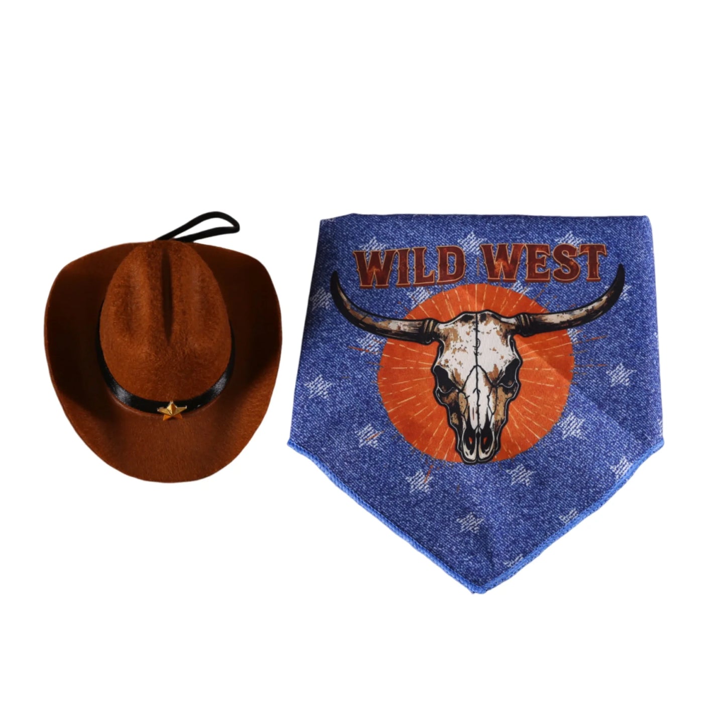 Pet Cowboy Costume Hat and Paisley Print Bandana Set Halloween Costume for Small Pets