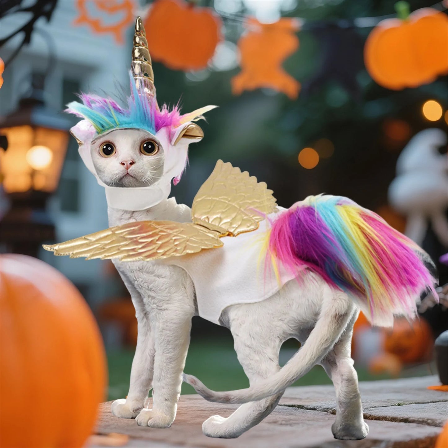 Pet Unicorn Costume Set with Horn Wings and Rainbow Mane - Cosplay Outfit for Halloween