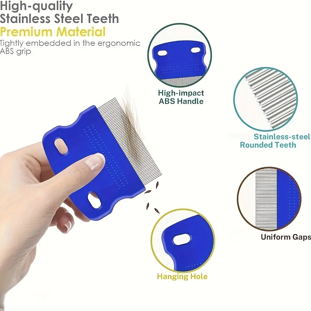 Pack of 4 Flea and Lice Combs, Stainless Steel Grooming Comb with Round Teeth, Double-sided Professional
