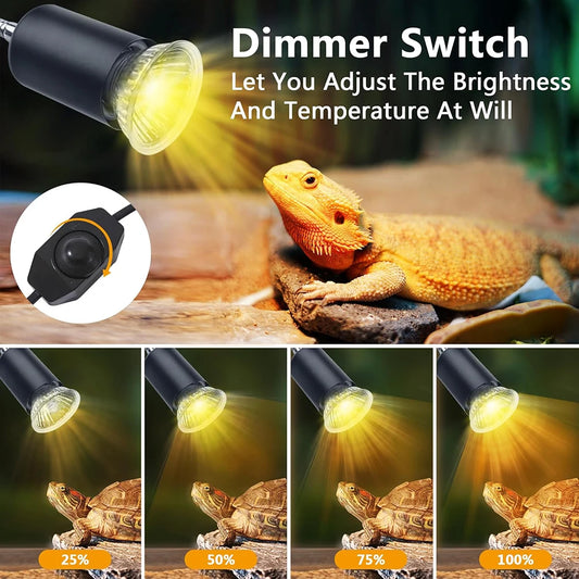 Reptile Heat Lamp 50W UVA UVB Light Rotatable Basking Light Dimmable