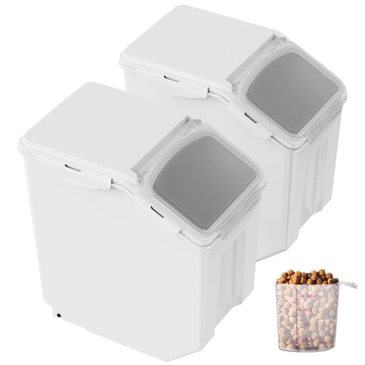 Pet Food Storage Container Set 2pcs 15L Capacity with Transparent Lid Rollers