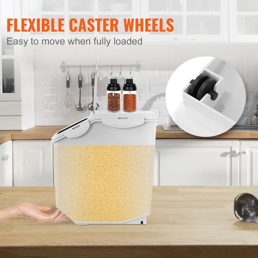 Pet Food Storage Container Set 2pcs 15L Capacity with Transparent Lid Rollers
