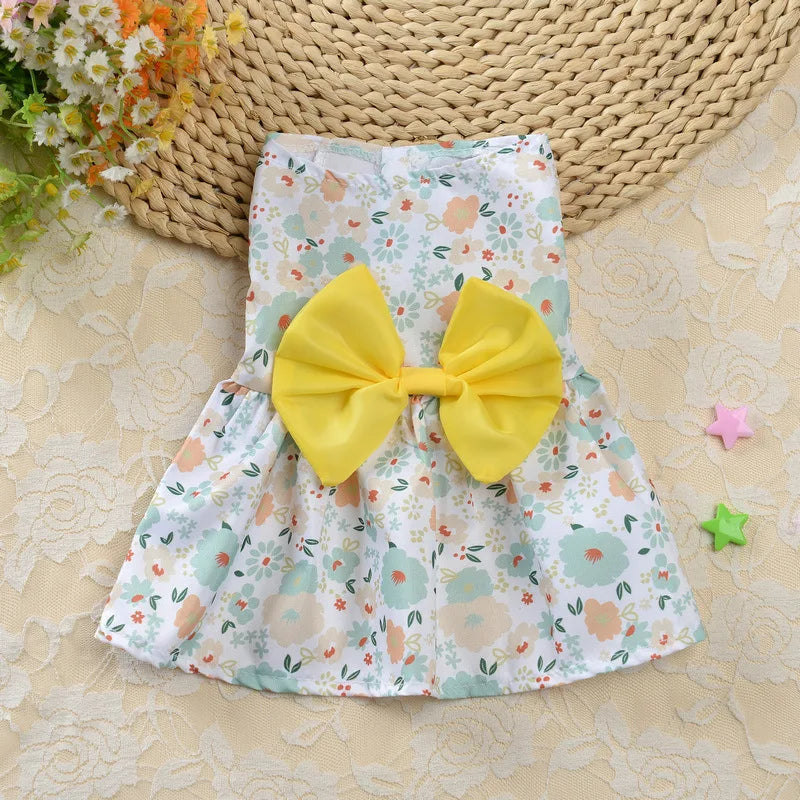 Pet Dresses with Bow for Small Dogs Cats Fruit Flower Print Pet Clothes