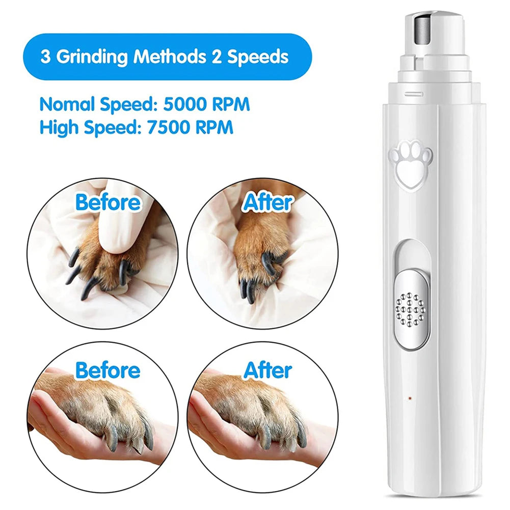 Electric Pet Nail Grinder Low-Noise LED Light 2-Speed with Polisher Wheel for Small/Medium/Large Pets
