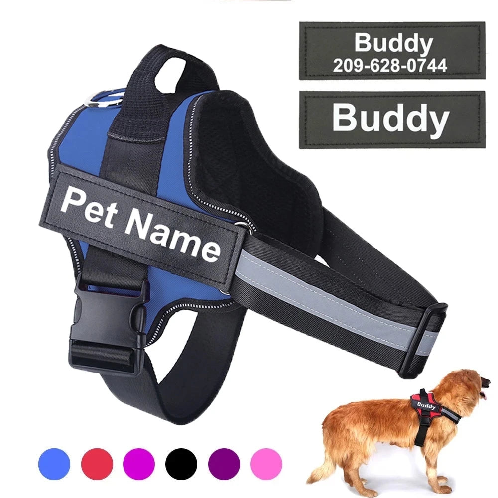 Dog Harness Reflective Adjustable Pet Harness ID Custom Patch