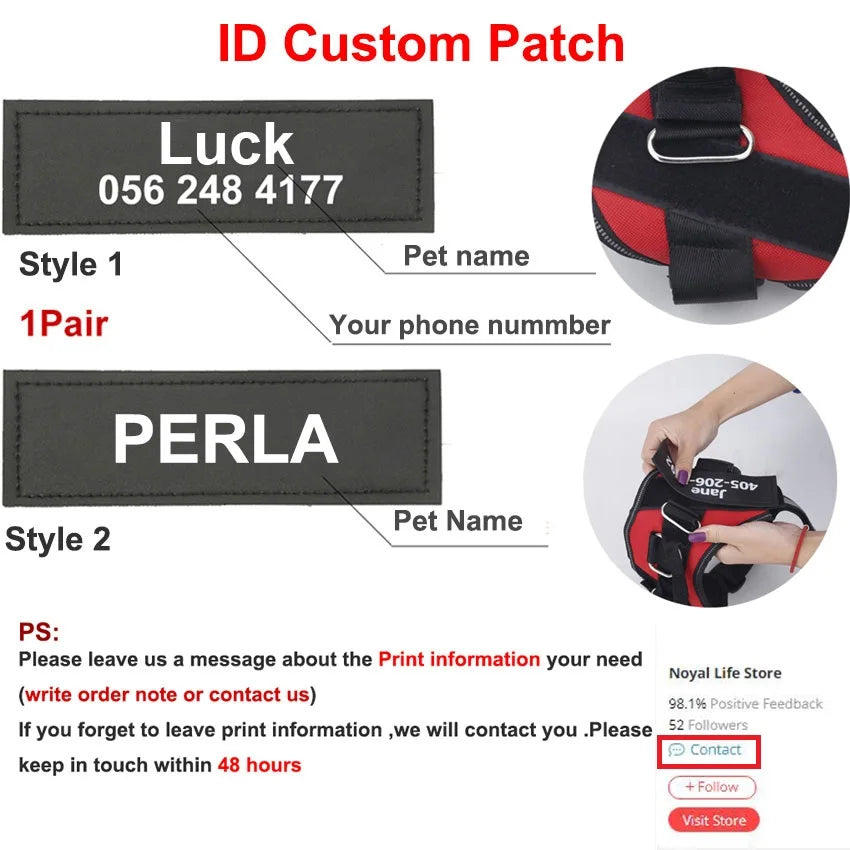 Dog Harness Reflective Adjustable Pet Harness ID Custom Patch