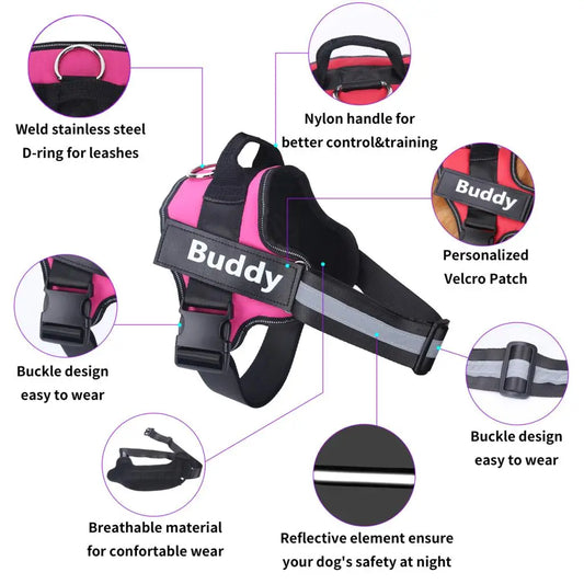 Dog Harness Reflective Adjustable Pet Harness ID Custom Patch