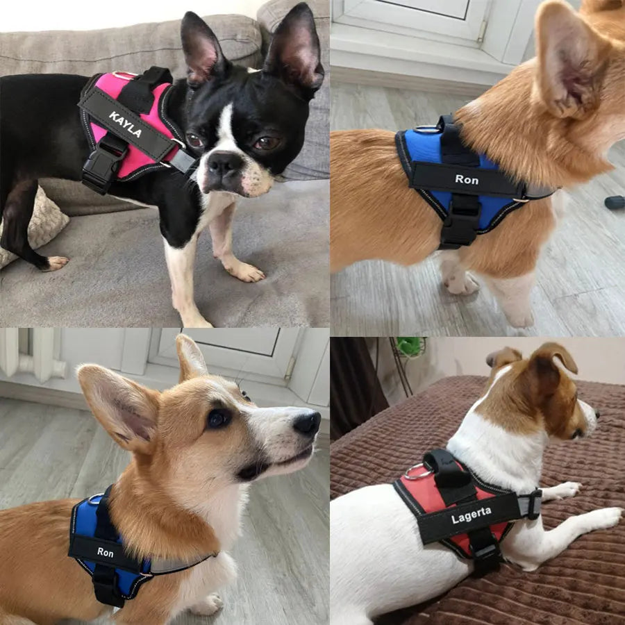 Dog Harness Reflective Adjustable Pet Harness ID Custom Patch