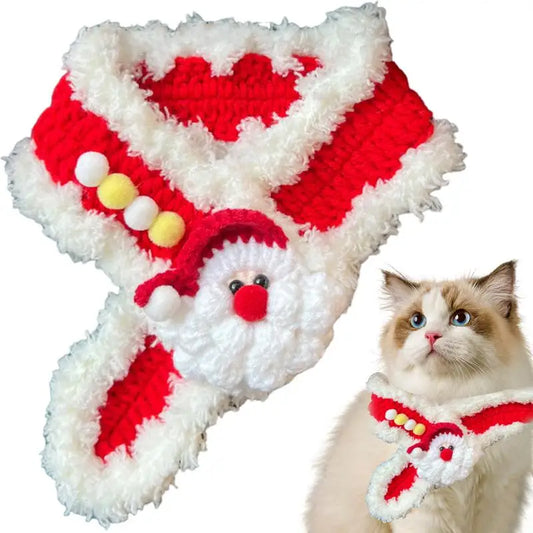 Christmas Pet Bandana Knitted Scarf Christmas Costumes Adjustable Neck Warmer Holiday