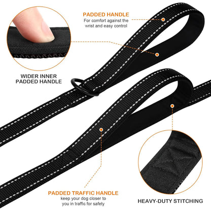 Heavy Duty Double Handle Pet Leash with Reflective Strips for Night Safety