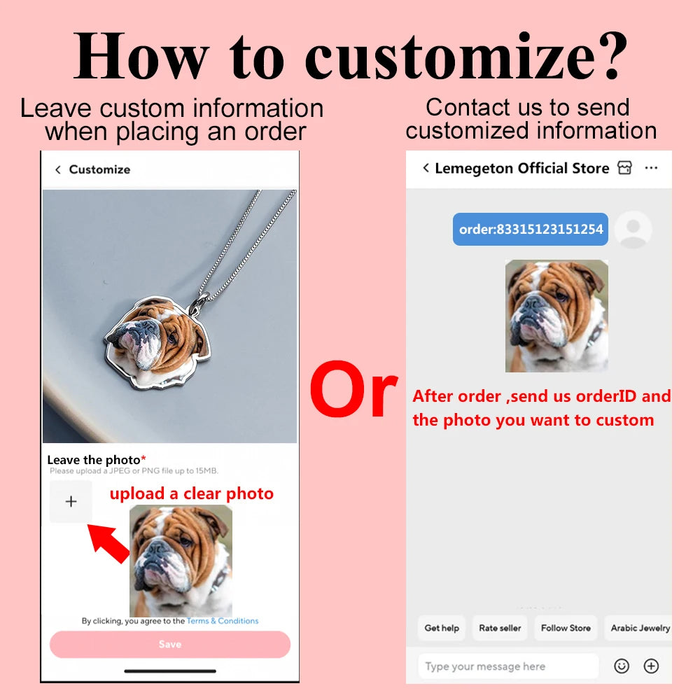 Custom Cat Dog Photo Necklace Single Sided Pet Memorial Gifts