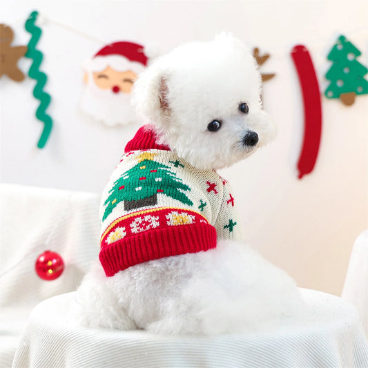 Christmas Reindeer Pet Sweater Holiday Pet Clothes Knit Xmas Tree Design