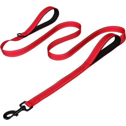 Heavy Duty Double Handle Pet Leash with Reflective Strips for Night Safety