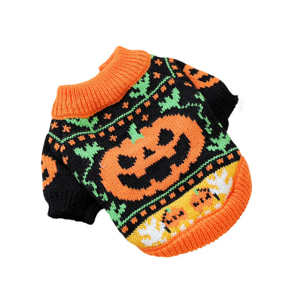 Halloween Costume for Dogs and Cats Pumpkin Knitted Sweater