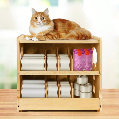 Cat Food Cans Storage Organizer 2 Tier Stackable Bamboo