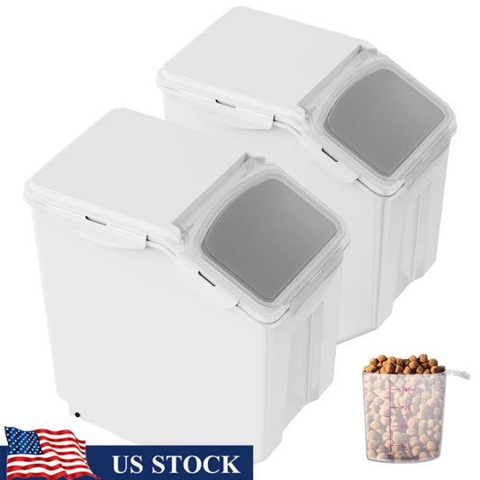 Pet Food Storage Container Set 2pcs 15L Capacity with Transparent Lid Rollers