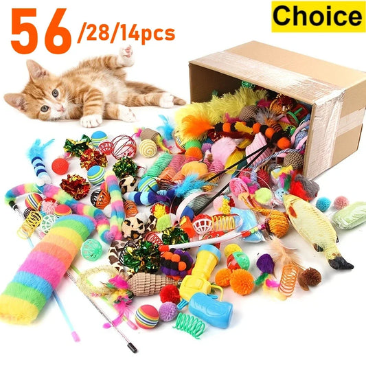 56pcs/28pcs/14pcs Pet Toys Mixed Pack. Various Plastic and Plush Toys
